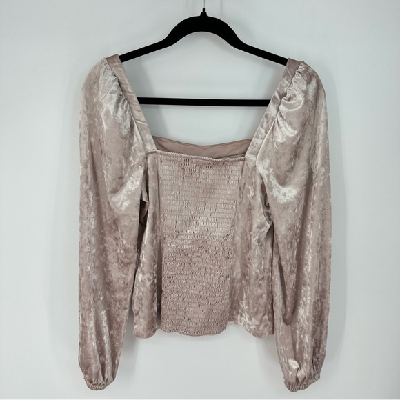 Anthropologie Jessima Velour Champagne Crushed Velvet Square Neck Holiday Top - Picture 4 of 4